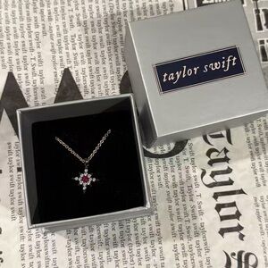 Taylor Swift Gold Necklace with Red and Silver Star Pendant